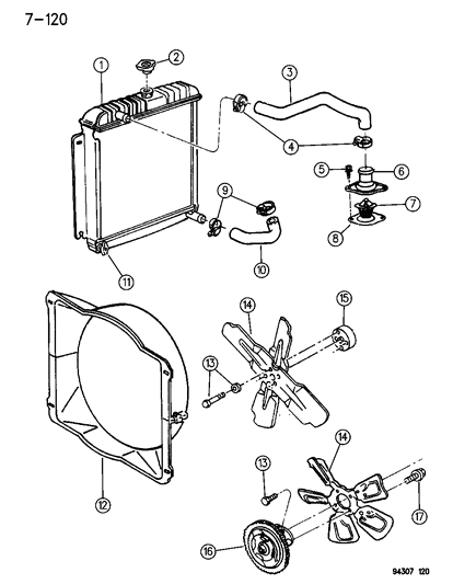 1994 Dodge Ram Wagon Radiator & Related Parts Diagram