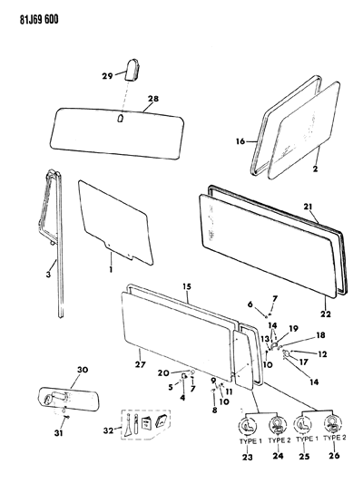 1984 Jeep Wrangler Mirror Button, Rear Diagram for J3657374