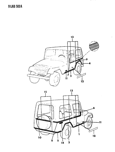 1991 Jeep Wrangler Decal, Cowl, "Jeep", Lower Diagram for 5AS15KA9