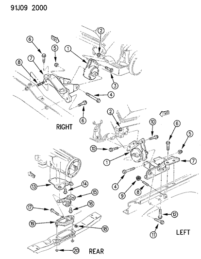 1993 Jeep Grand Wagoneer Engine Mounts Diagram 2 - Thumbnail