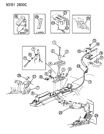 1993 Chrysler LeBaron GTC Controls, Gearshift, Floor Shaft Diagram