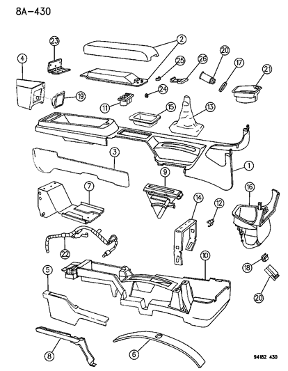 1994 Chrysler LeBaron GTC Console, Center Diagram