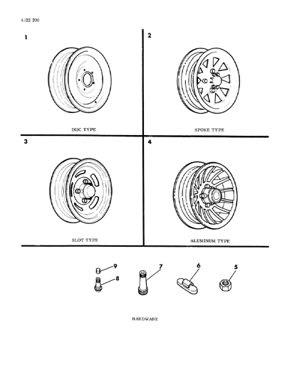 1984 Dodge D350 Wheels & Hardware Diagram