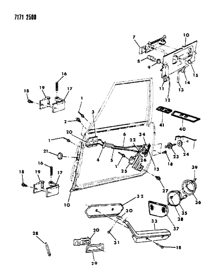 1987 Dodge Aries Door, Front Shell, Handle And Control Diagram