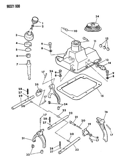 1992 Dodge D150 Controls, Gearshift Diagram 2 - Thumbnail