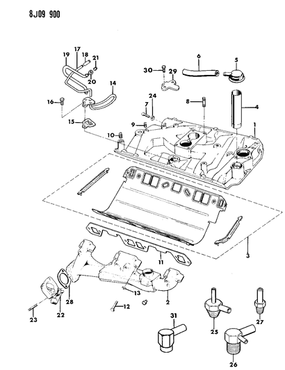 1987 Jeep J10 Manifolds - Intake & Exhaust Diagram 3 - Thumbnail