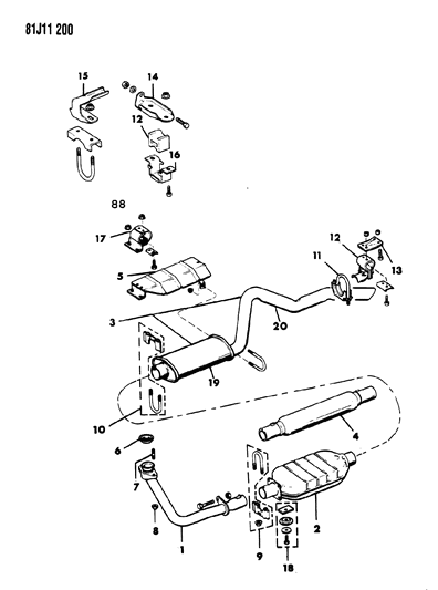 1986 Jeep Wrangler Exhaust System Diagram 1 - Thumbnail