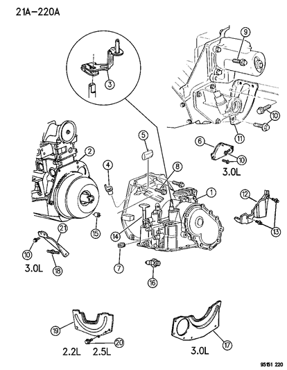 1995 Dodge Caravan Transaxle Mounting & Miscellaneous Parts Diagram 1 - Thumbnail
