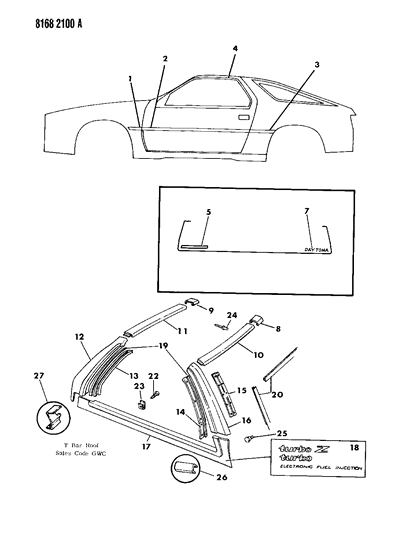 1988 Dodge Daytona Nameplate, Lift Gate Panel, "Dodge", Red, Up To 12-13-88 Diagram for X510FR4