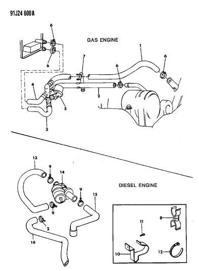 1992 Jeep Comanche Heater Hoses Diagram 1 - Thumbnail
