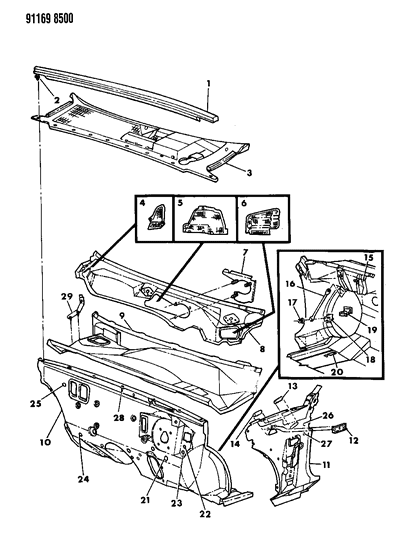 1991 Dodge Daytona Cowl Side Panel Reinforcement Diagram for 4386741