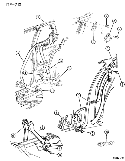 1994 Dodge Shadow Belt & Retractor Diagram for JF79PV4