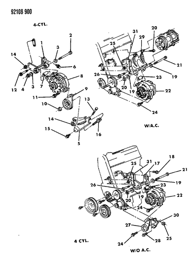 1992 Chrysler LeBaron GTC Alternator & Mounting Diagram 1 - Thumbnail