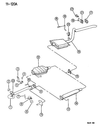 1994 Jeep Cherokee Muffler And Tailpipe Assembly, W/Hanger Diagram for E0022799