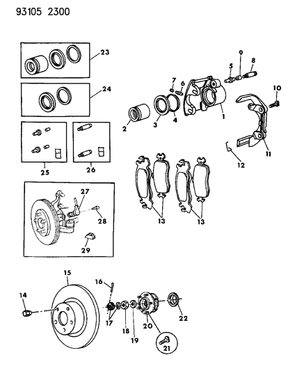 1993 Chrysler LeBaron GTC Brakes, Front With Rear Drum Brakes Diagram