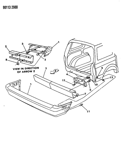 1990 Chrysler Town & Country Bumper Cover, Rear Diagram for 4388380
