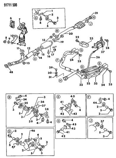 1991 Dodge Stealth Exhaust System Diagram 2 - Thumbnail