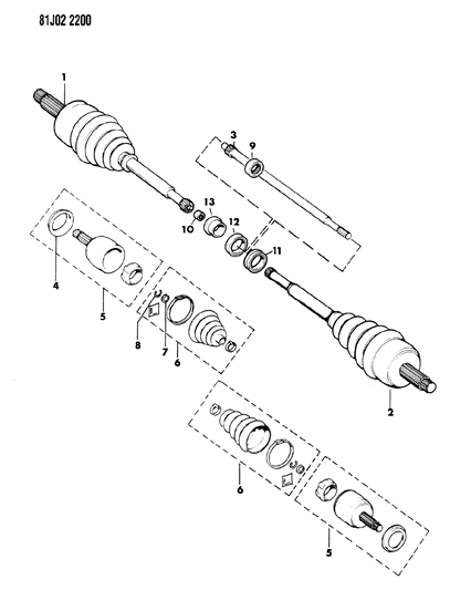 1986 Jeep Wagoneer Shafts - Front Axle Diagram 2 - Thumbnail