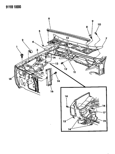 1991 Chrysler New Yorker Salon Cowl Screen & Engine Shield Diagram