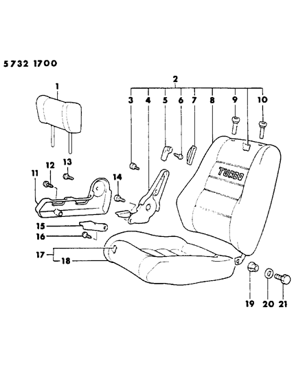 1985 Dodge Conquest Front Seat - Low Back Bucket Diagram 2 - Thumbnail