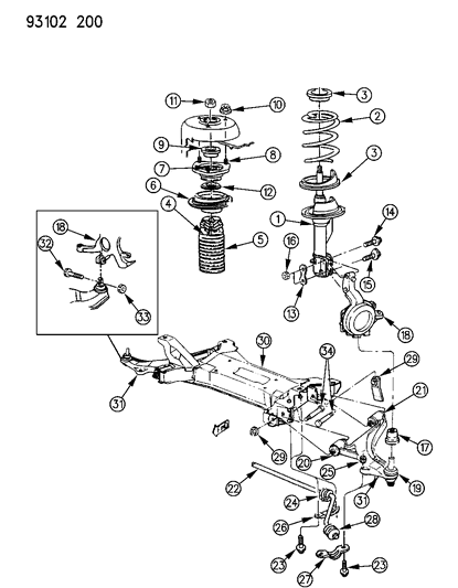 1993 Dodge Spirit Steering Knuckle Diagram for 4449819