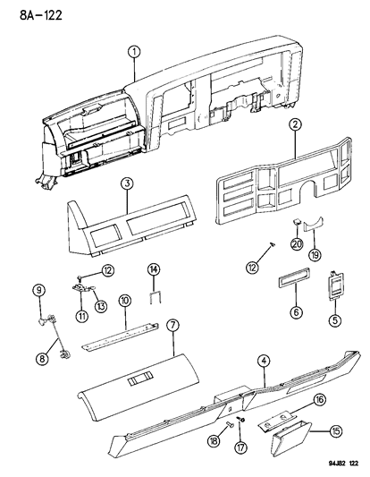 1994 Jeep Cherokee Instrument Panel Pad & Bezels Diagram 2 - Thumbnail