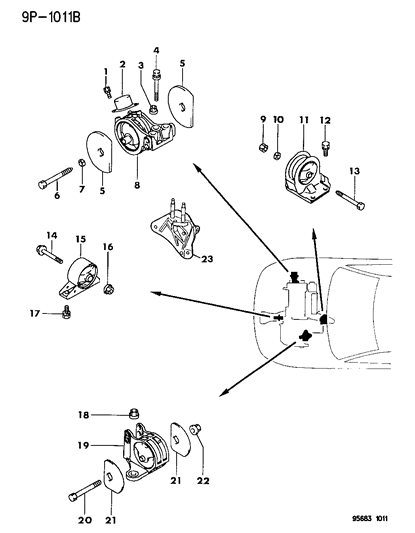 1996 Dodge Avenger Rear Mount, Driver Side Diagram for MB910662