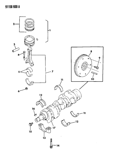 1991 Dodge Shadow Crankshaft, Pistons And Torque Converter Diagram 2 - Thumbnail