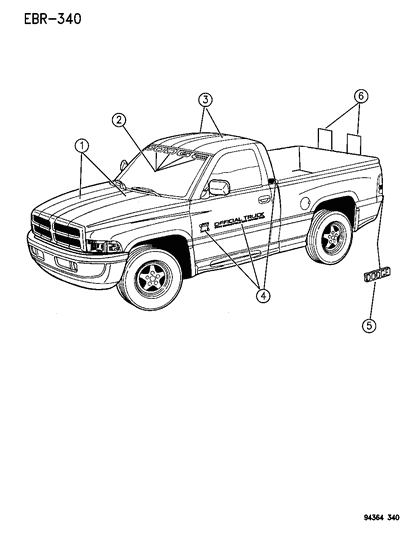 1994 Dodge Ram 2500 Tape Stripes & Decals Diagram 1 - Thumbnail