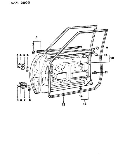 1985 Dodge Ram 50 Door, Front Shell, Hinges And Weatherstrips Diagram