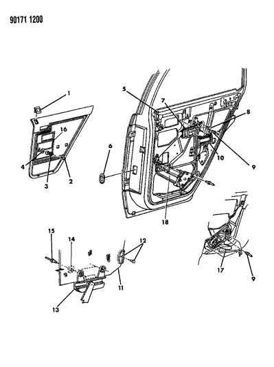 1990 Dodge Shadow Door, Rear Glass, Regulator And Locks Diagram