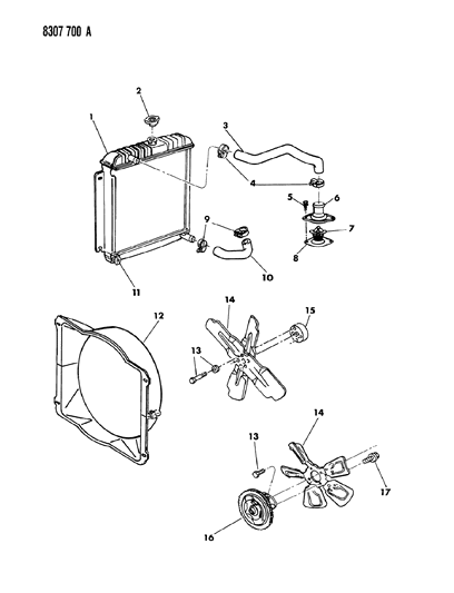 1989 Dodge D150 Radiator & Related Parts Diagram 1 - Thumbnail