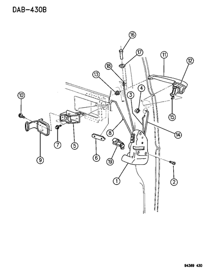 1994 Dodge Ram Wagon Door, Dual Cargo Right Lock & Controls Diagram