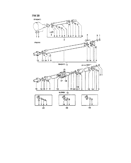 1987 Dodge Ram 50 Propeller Shaft, Front & Rear & Universal Joint Diagram