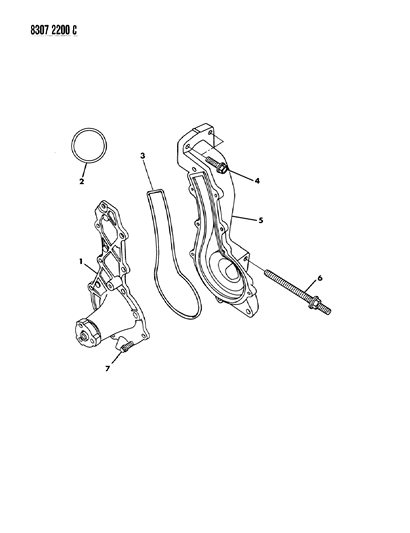 1989 Dodge Dakota Water Pump & Related Parts Diagram 1 - Thumbnail