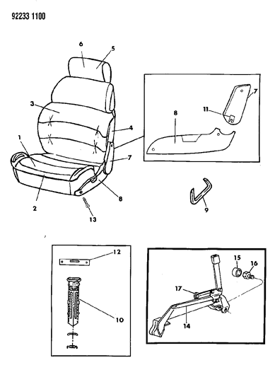 1992 Chrysler LeBaron GTC Front Seat Diagram 1 - Thumbnail