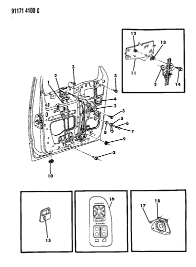 1991 Dodge Caravan Door, Front Glass, Regulator & Speaker Diagram
