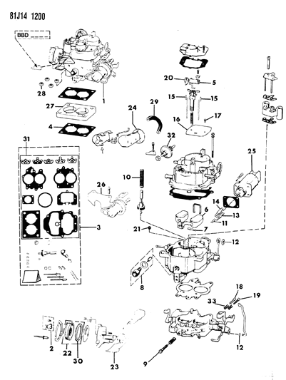 1986 Jeep Wrangler Carburetor & Component Parts Diagram 1 - Thumbnail