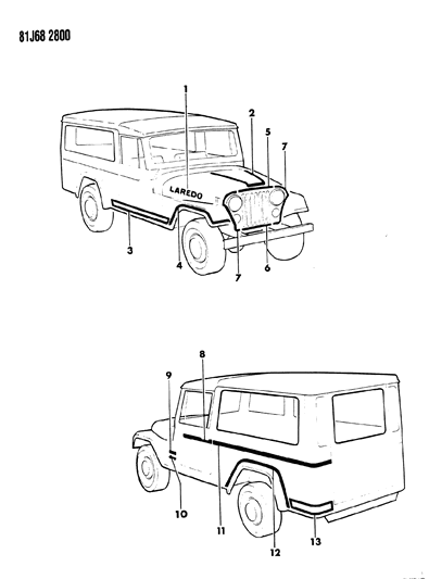 1986 Jeep Wrangler Decals, Exterior Diagram 6 - Thumbnail