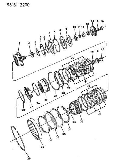 1993 Chrysler LeBaron GTC Gear Train of Automatic Transmission Diagram