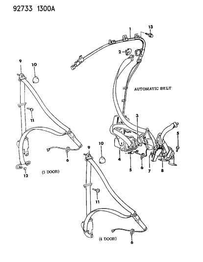 1992 Dodge Colt Seat Belts - Front Diagram 2 - Thumbnail