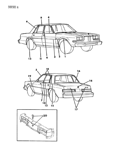 1985 Dodge Diplomat Mouldings & Ornamentation - Exterior View Diagram 4 - Thumbnail