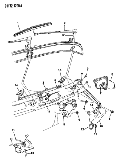 1991 Chrysler Town & Country Pivot, Wiper Diagram for 4389419
