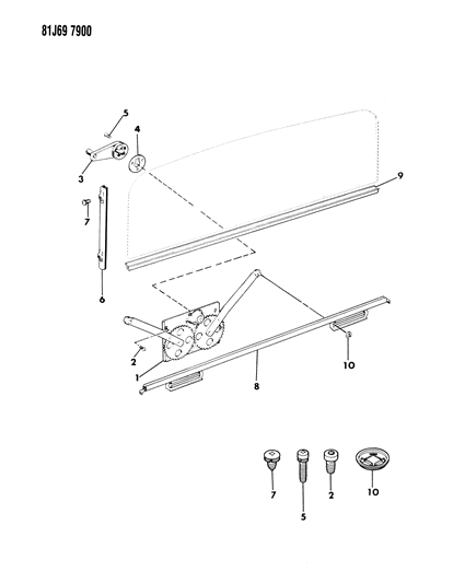 1984 Jeep Grand Wagoneer Regulator - Tailgate Glass Diagram 2 - Thumbnail
