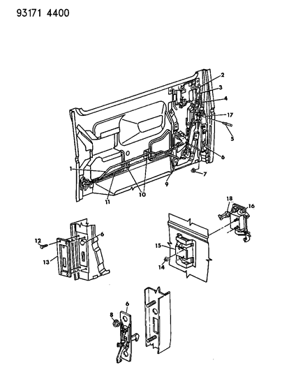 1993 Dodge Caravan Door, Sliding Exterior Handle & Links Diagram
