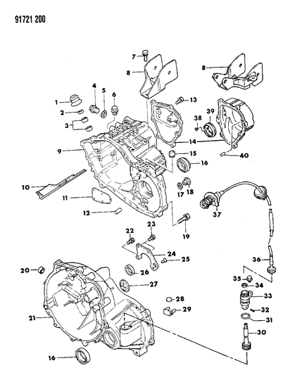 1991 Dodge Colt Case & Miscellaneous Parts of Manual Transmission Diagram
