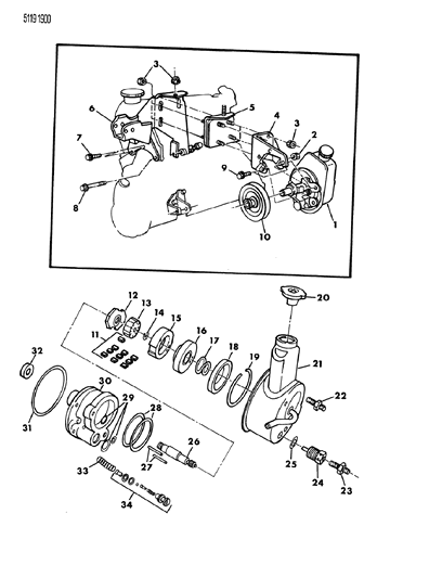 1985 Dodge Omni Power Steering Pump & Attaching Parts Diagram 1 - Thumbnail