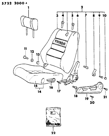 1986 Chrysler Conquest Front Seat - Low Back Bucket Diagram 1 - Thumbnail