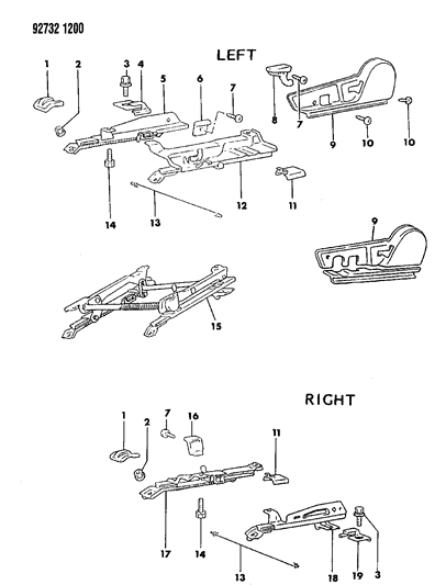 1992 Dodge Colt Seat Adjuster & Attaching Parts Diagram 1 - Thumbnail