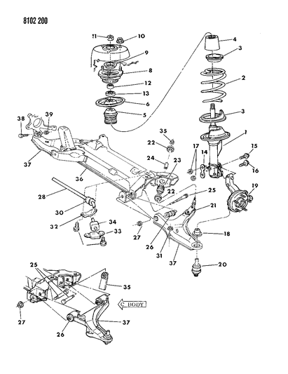 1988 Chrysler LeBaron Control Arm Bushing Diagram for 4322834